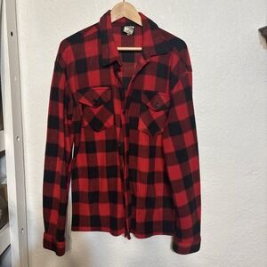 Open Trails Red Plaid Long Sleeve Button Up Flannel Shirt Mens Size Med Outdoors